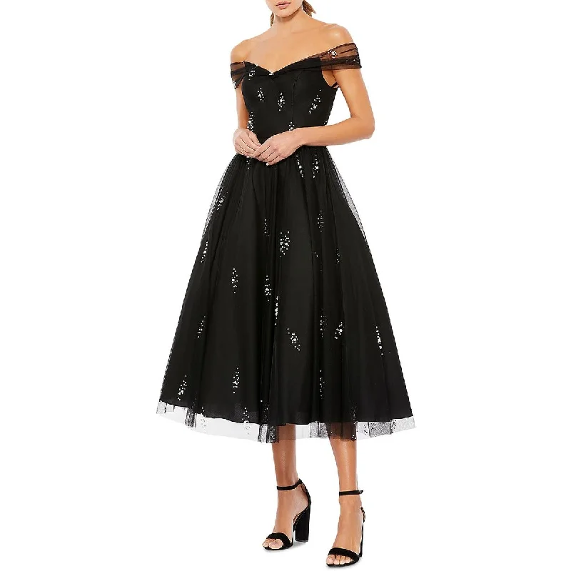 Limited Time Offer Ieena for Mac Duggal Womens Embelleshed Mid Calf Cocktail And Party Dress