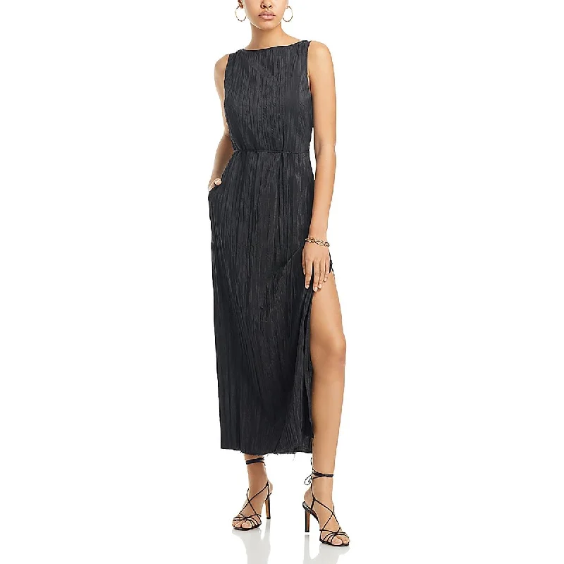 Fantastic Offers Solid & Striped Womens Pleated Open Back Evening Dress