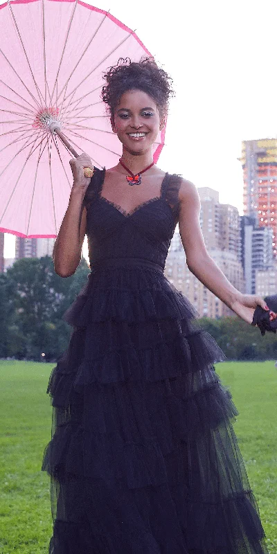 Act Fast Multi Tiered Tulle Ballgown with Satin Waist Accent