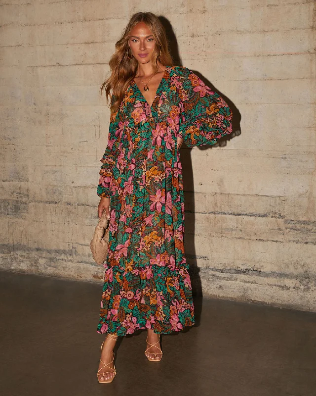 Deal Dash Rosalind Chiffon Floral Ruffle Maxi Dress