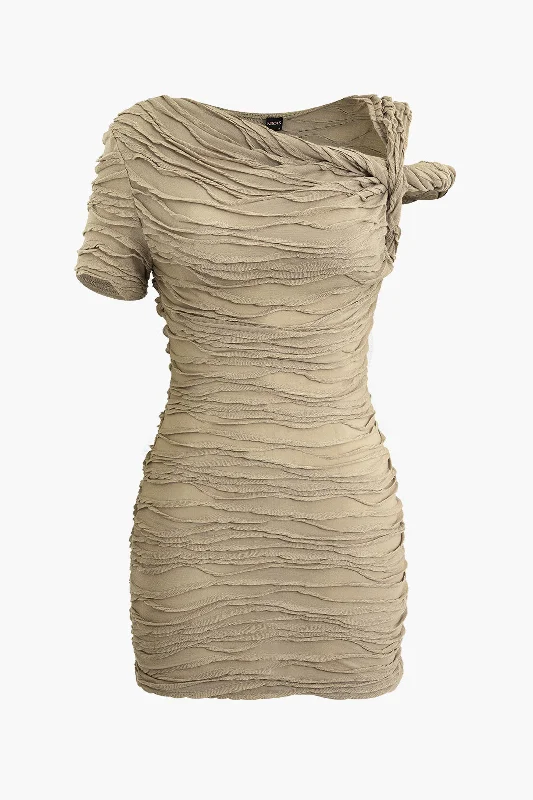 Take Advantage Wave Texture Twist Asymmetrical Mini Dress