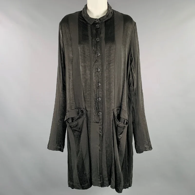 Markdowns RUNDHOLZ Size S Black Charcoal Viscose Stripe Shirt Dress