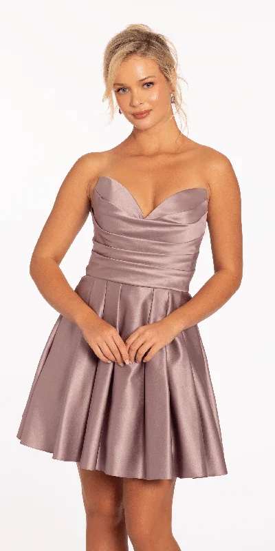 Loyalty Reward Sweetheart Satin Pleated Fit and Flare Dress