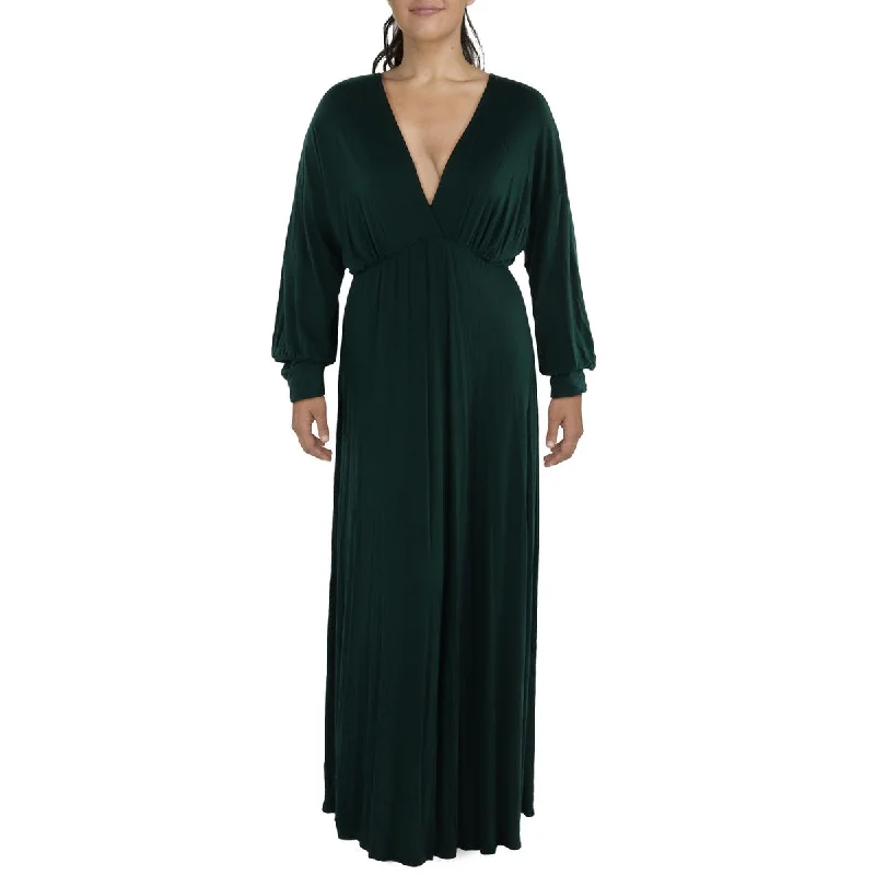 Instant Discount 24seven Comfort Apparel Womens Plus V-Neck Bishop Sleeve Maxi Dress