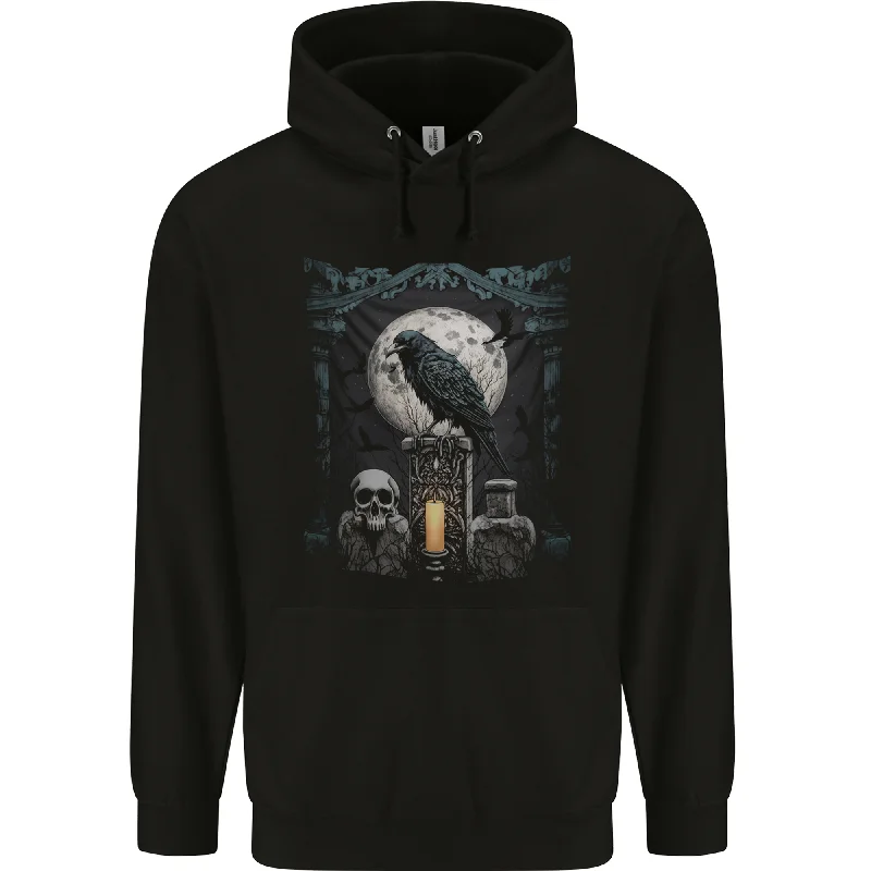 Markdowns Gothic Skull and Crow With Arch and Moon Mens 80% Cotton Hoodie