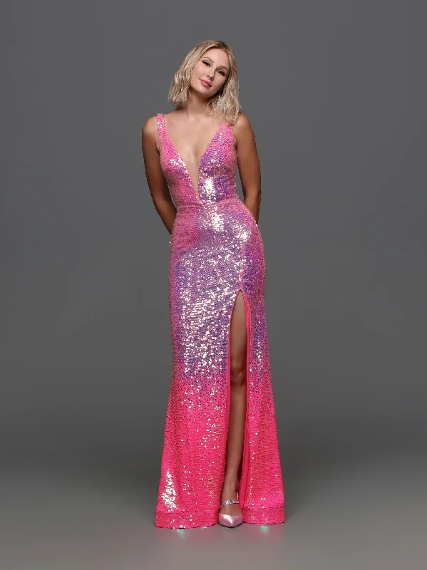 Limited Edition Candice Wang 72301 Size 4 Bubblegum Long Pink Sequin Ombre Prom Dress V Neck Slit Formal Gown