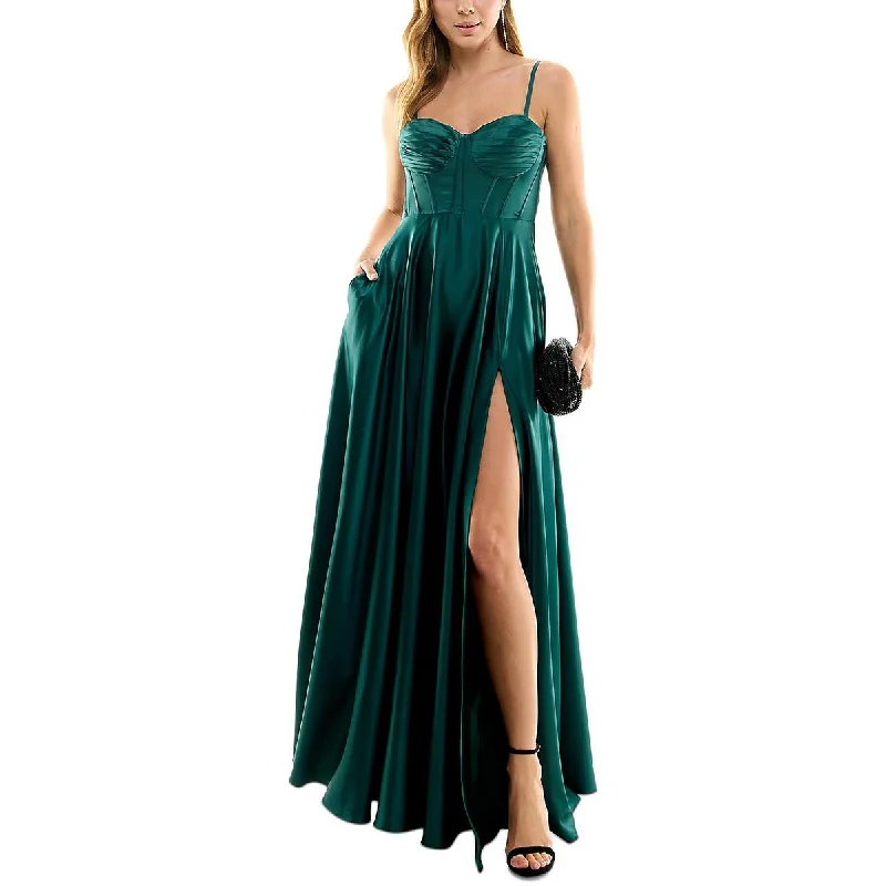 Crazy Deals B. Darlin Womens Juniors Satin Pleated Evening Dress