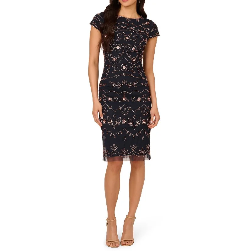 Get It Before It’s Gone Adrianna Papell Womens Floral Beaded Cocktail And Party Dress