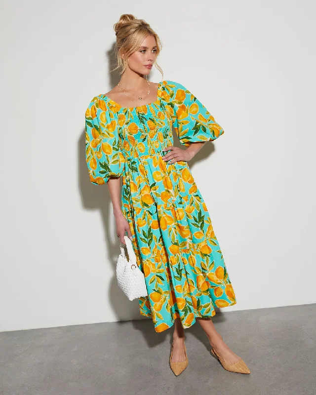 Year-End Clearance Summer in Amalfi Puff Sleeve Midi Dress
