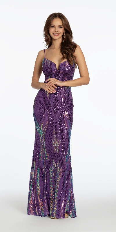 Instant Discount Iridescent Sequin Plunge Column Dress