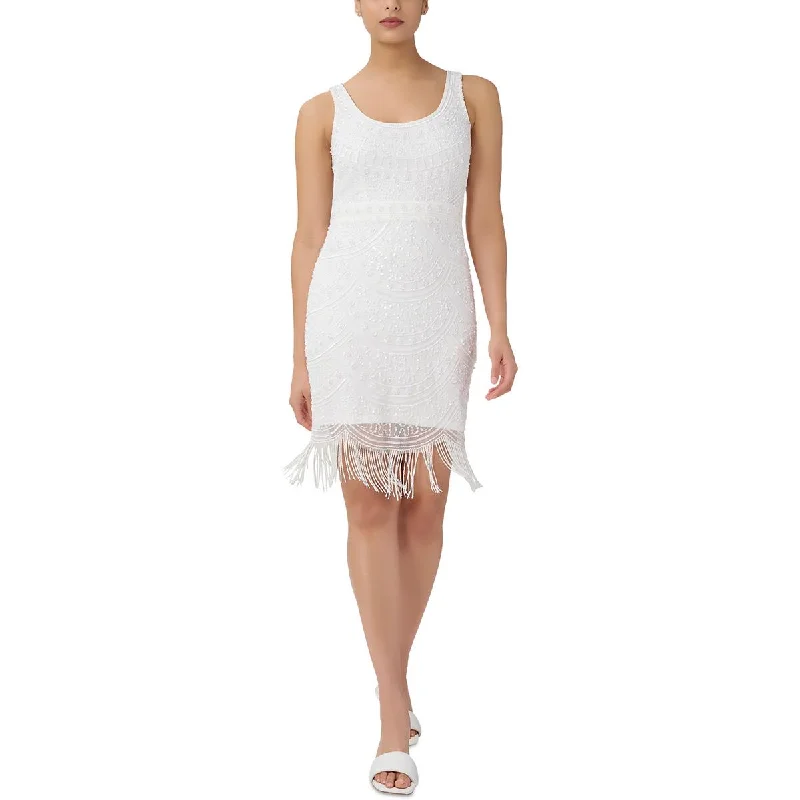 Midnight Sale Adrianna Papell Womens Fringe Short Cocktail and Party Dress