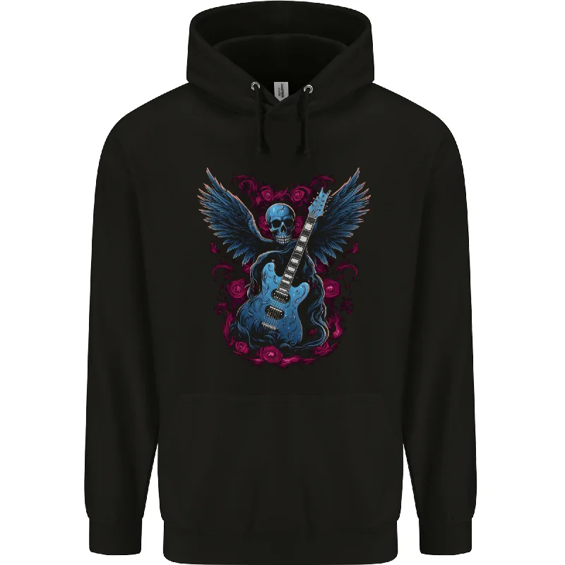 Limited Availability Guitar Skull Heavy Metal Rock Music Band Wings Mens 80% Cotton Hoodie