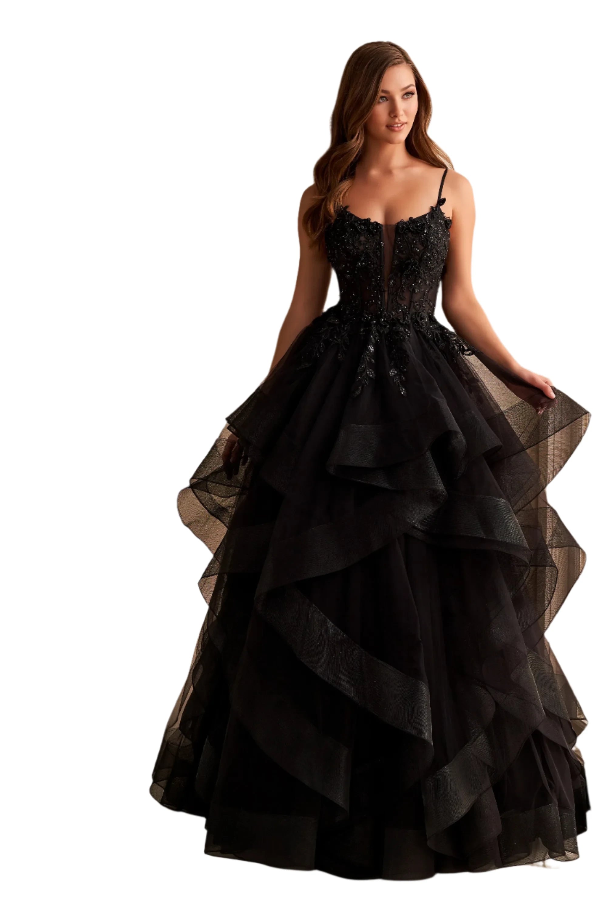 Flash Deals Ellie Wilde EW36225 Size 2 Black Sheer Lace Corset Ball Gown Prom Dress Layer Corset Formal Evening