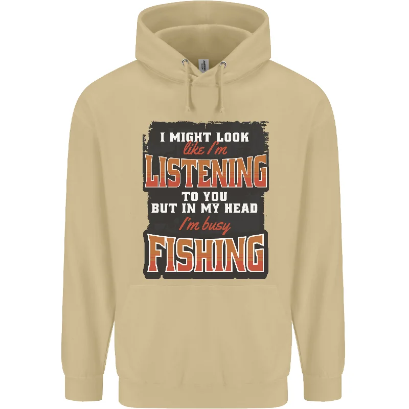 Price Cut In My Head I'm Busy Fishing Fisherman Funny Mens 80% Cotton Hoodie