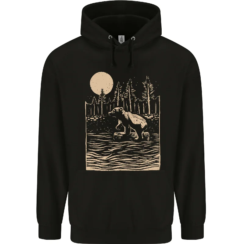 Limited Time Discount Grizzly Bear Cub Linocut Mens 80% Cotton Hoodie