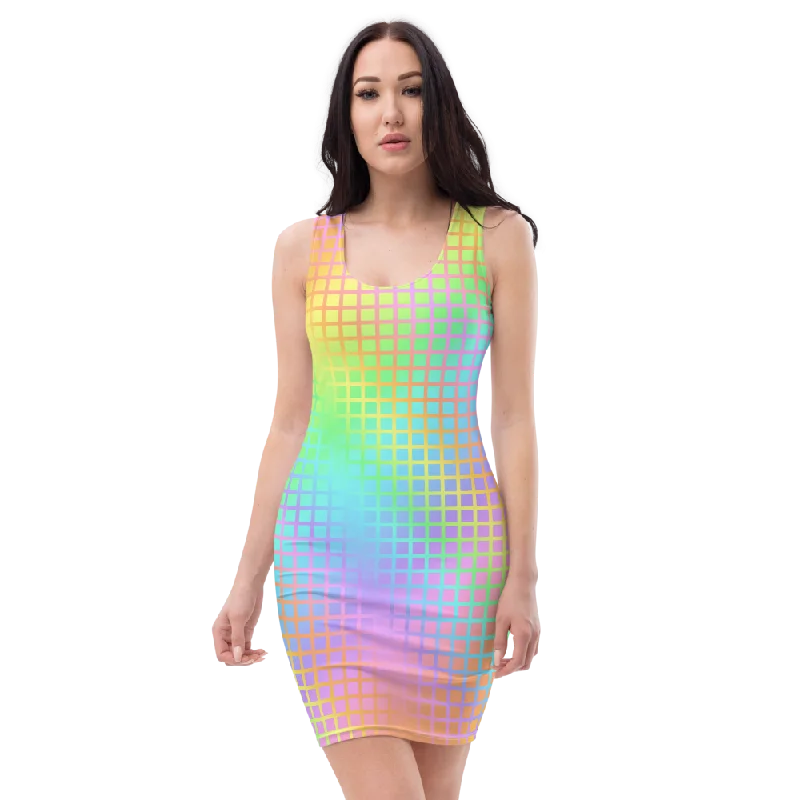Exclusive Savings Rainbow Grid Bodycon Dress