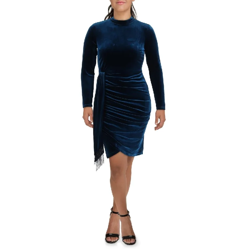 Early Access Tahari ASL Womens Velvet Beaded Fringe Sheath Dress