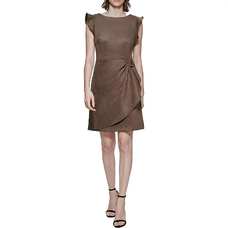 Instant Savings DKNY Womens Side Draped Faux-Suede Sheath Dress