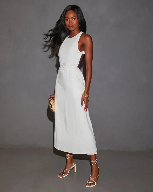Don't Wait Alma Criss-Cross Open Back Linen Midi Dress