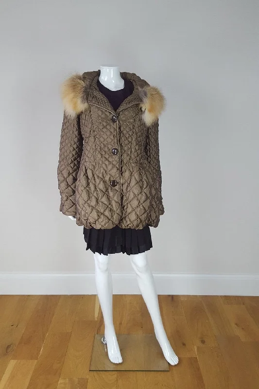 Stock Up and Save CARLA BUTTI Brown Quilted Padded Fur Trim Coat (44)