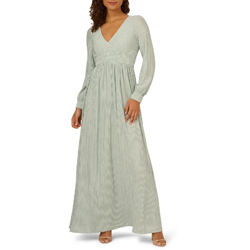 Holiday Sale Adrianna Papell Womens V-neck Pleated Evening Dress