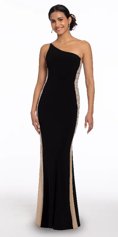 Price Cut Two Tone One Shoulder Jersey Dress