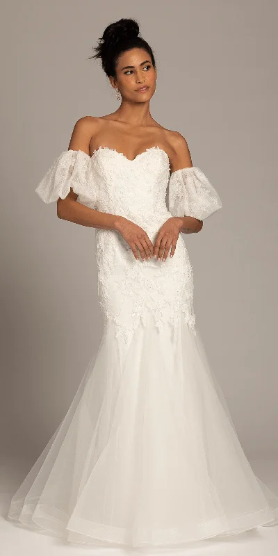 Great Deals Corset Tie Back Embellished Tulle Mermaid Dress with Detachable Sleeves