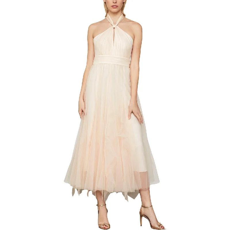 Hurry In BCBG Max Azria Women's Tulle Tie-Neck Sleeveless A-Line Keyhole Gown