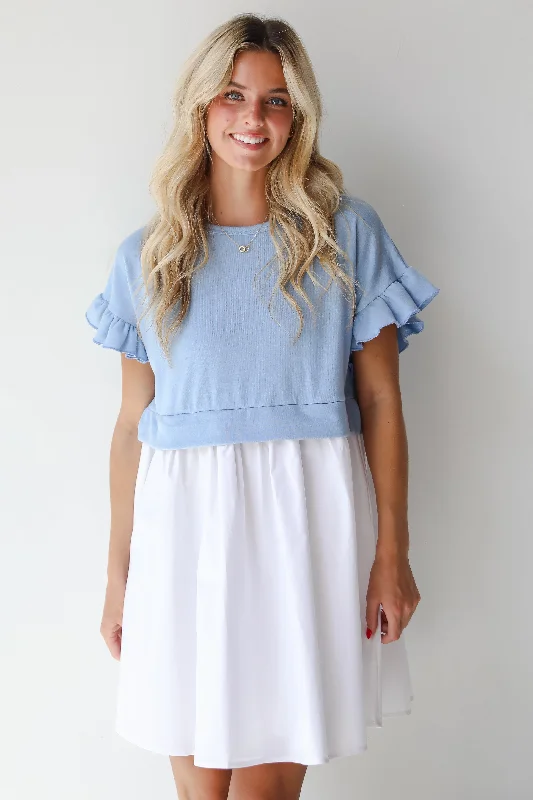 Limited Stock FINAL SALE - Thriving Sweetness Blue Contrast Mini Dress