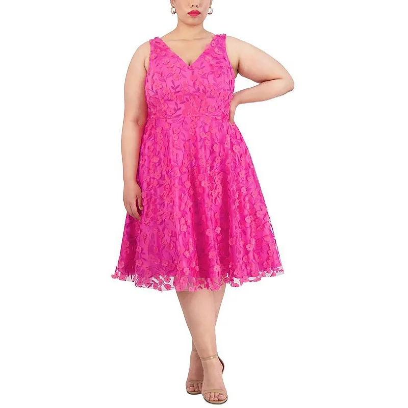 Extra Savings Eliza J Womens Plus 3D Floral Print Midi Fit & Flare Dress