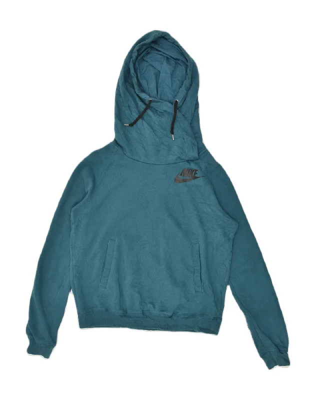 Closeout NIKE Womens Hoodie Jumper UK 14 Medium Turquoise Cotton