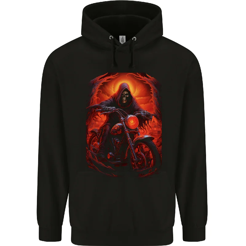 Extra Savings Skull Biker Motorcycle Motorbike Grim Reaper 18 Mens 80% Cotton Hoodie