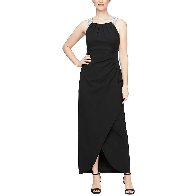 Final Clearance SLNY Womens Petites Halter Rhinestones Evening Dress