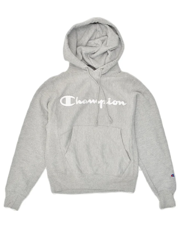 Grand Opening Sale CHAMPION Womens Graphic Hoodie Jumper UK 6 XS Grey Cotton