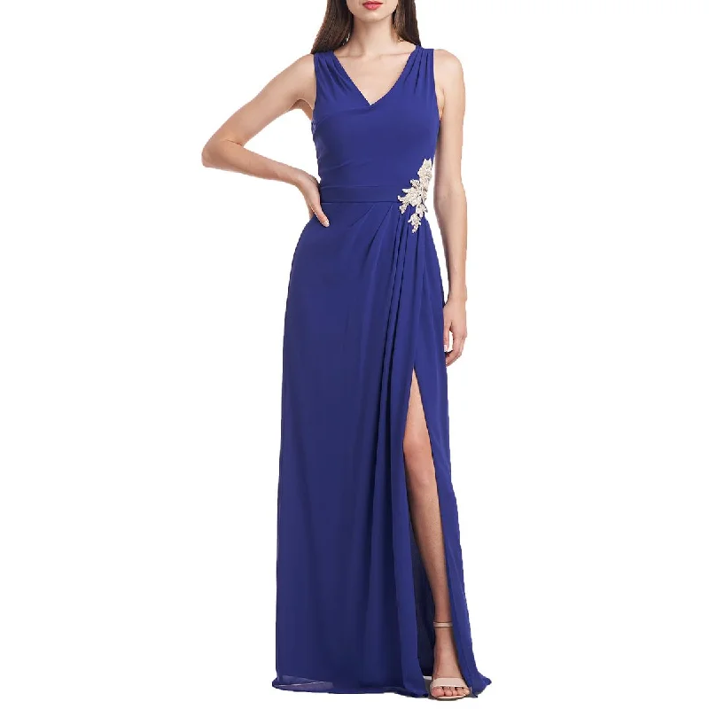Deal Frenzy JS Collections Womens Embellished V-Neck Evening Dress
