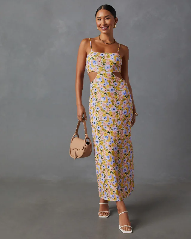 Today's Special Skylar Side Cutout Floral Print Midi Dress