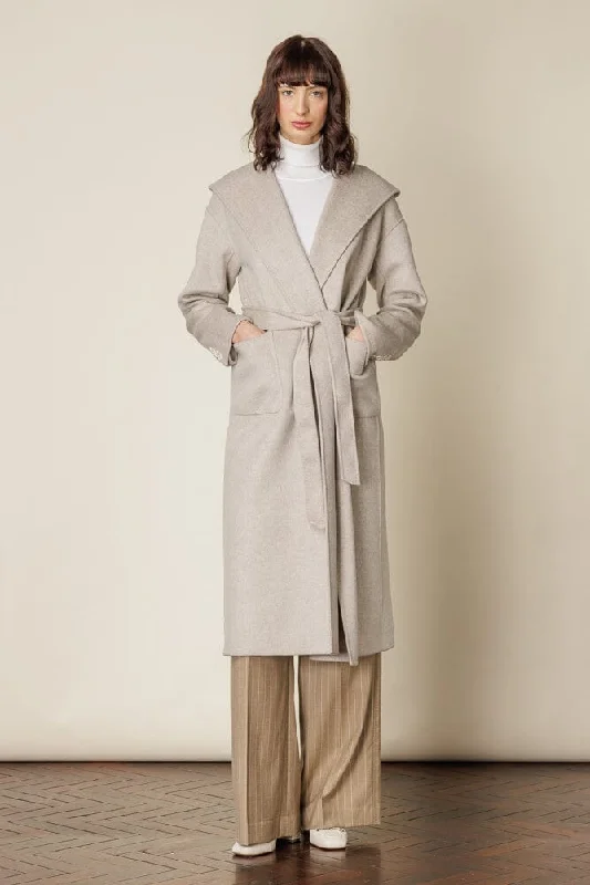 Great Deals Hooded Double Faced Wrap Coat - Lt Brown Melange