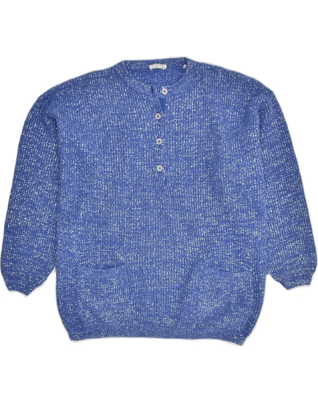 Steals and Deals ANDREA MARE Womens Button Neck Jumper Sweater UK 14 Large Blue Flecked