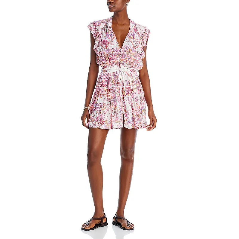 Act Now Poupette St Barth Womens Floral Print Mini Babydoll Dress
