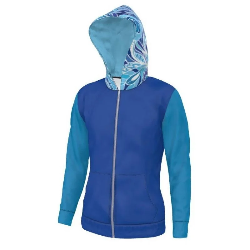 Flash Deals Aqui Color Block Floral Polar Fleece Hoodie Zip Jacket