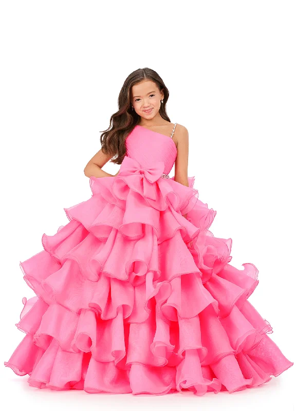 Hot Deal Ashley Lauren Kids 8217 Size 14 Hot Pink Long Ruffle Layer Girls Pageant Ballgown Bow Crystal Belt Gown
