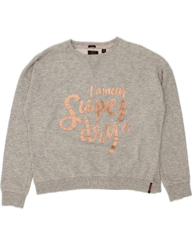 Now or Never SUPERDRY Womens Graphic Sweatshirt Jumper UK 14 Medium Grey Flecked