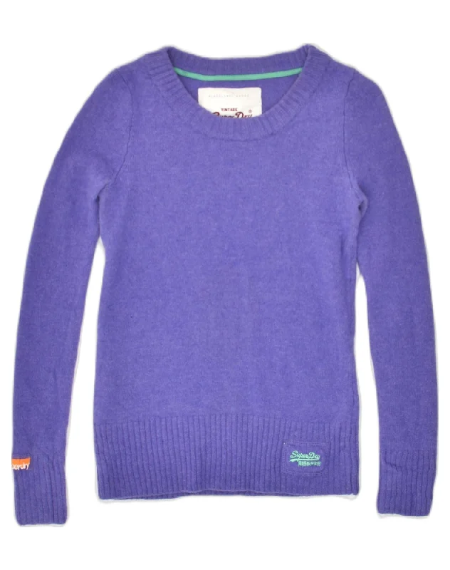 Great Deals SUPERDRY Womens Boat Neck Jumper Sweater UK 10 Small Purple Lambswool