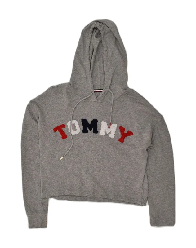 The Best Prices TOMMY HILFIGER Womens Graphic Hoodie Jumper UK 10 Small Grey Cotton