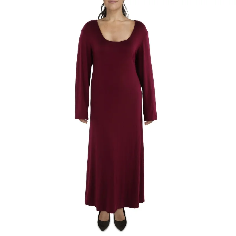 Take Advantage 24seven Comfort Apparel Womens Plus Full Length Boat Neckline Maxi Dress