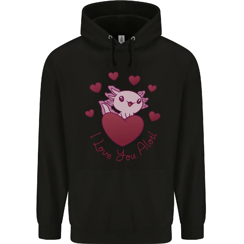 Seasonal Clearance I Love You Alotl Valentines Day Axolotl Mens 80% Cotton Hoodie