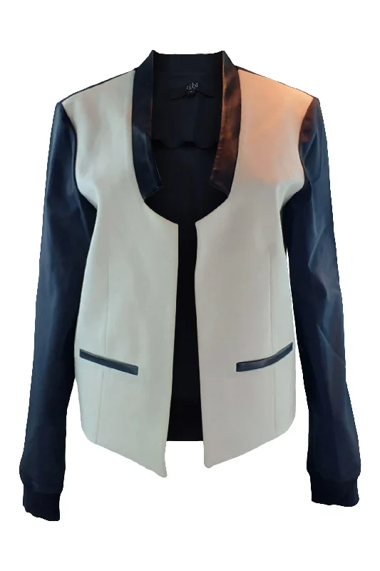 Massive Deals TIBI Virgin Wool Blend Black White Open Front Jacket (M)