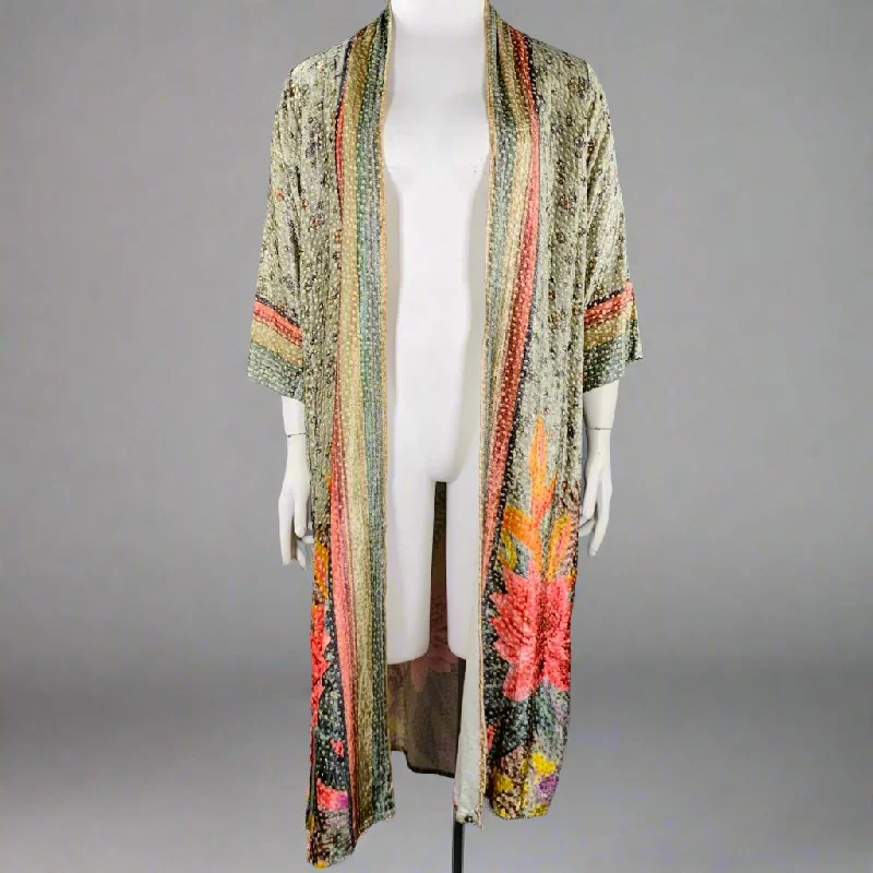 Season Finale Sale BLANK LONDON One Size Green Sage Viscose Floral Open Front Coat