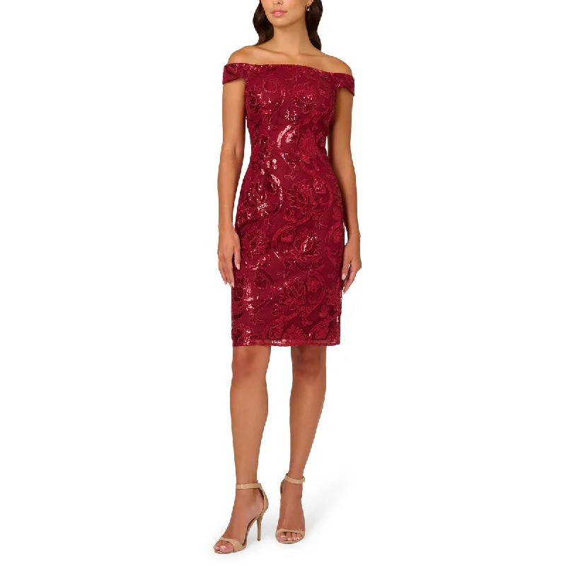Limited Availability Womens Off-The-Shoulders Sequin Sheath Dress
