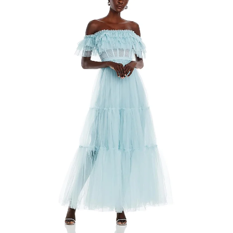 Factory Direct Sale BCBGMAXAZRIA Womens Tiered Off-The-Shoulder Evening Dress